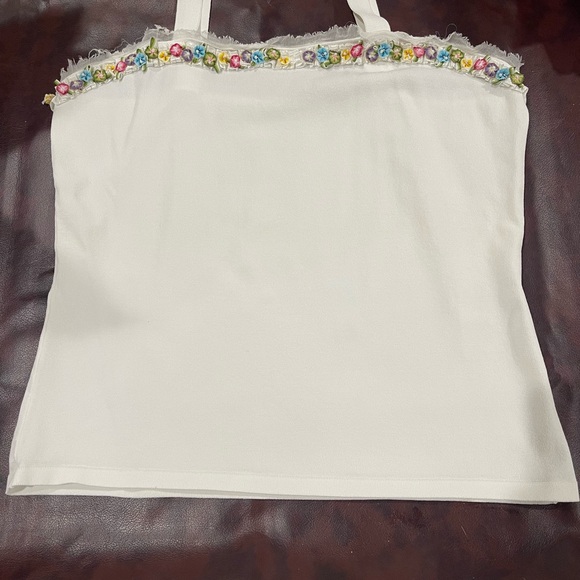 White Cami Tank with Colorful Floral Embroidery Trim - Picture 1 of 3